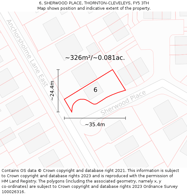6, SHERWOOD PLACE, THORNTON-CLEVELEYS, FY5 3TH: Plot and title map
