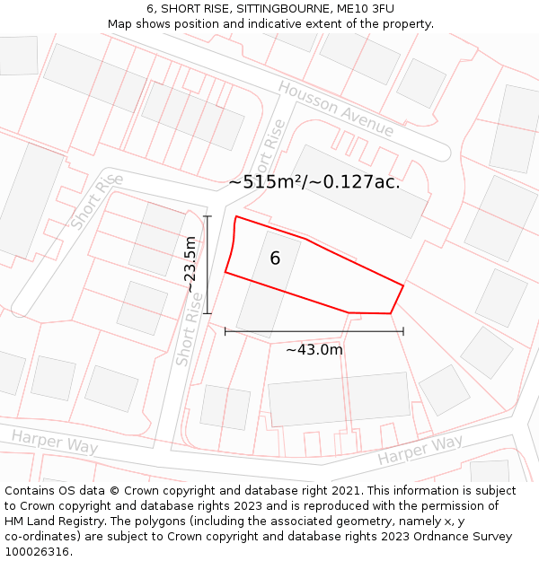 6, SHORT RISE, SITTINGBOURNE, ME10 3FU: Plot and title map