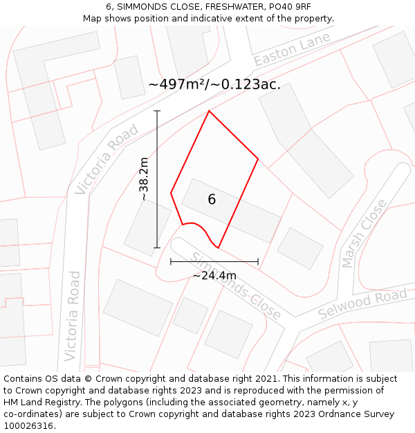 6, SIMMONDS CLOSE, FRESHWATER, PO40 9RF: Plot and title map