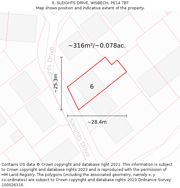 6, SLEIGHTS DRIVE, WISBECH, PE14 7BT: Plot and title map