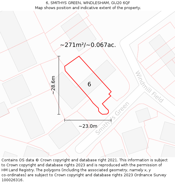 6, SMITHYS GREEN, WINDLESHAM, GU20 6QF: Plot and title map