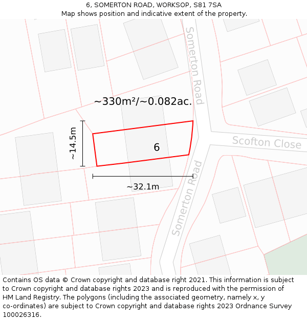 6, SOMERTON ROAD, WORKSOP, S81 7SA: Plot and title map