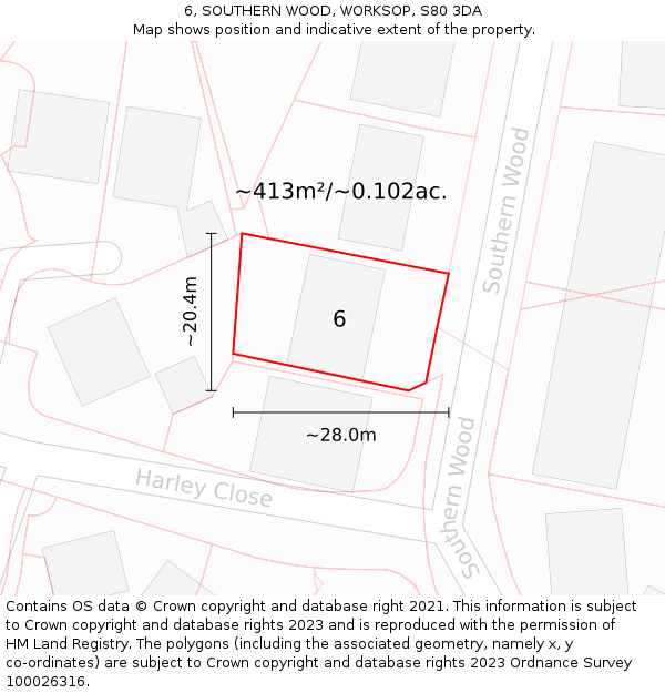 6, SOUTHERN WOOD, WORKSOP, S80 3DA: Plot and title map