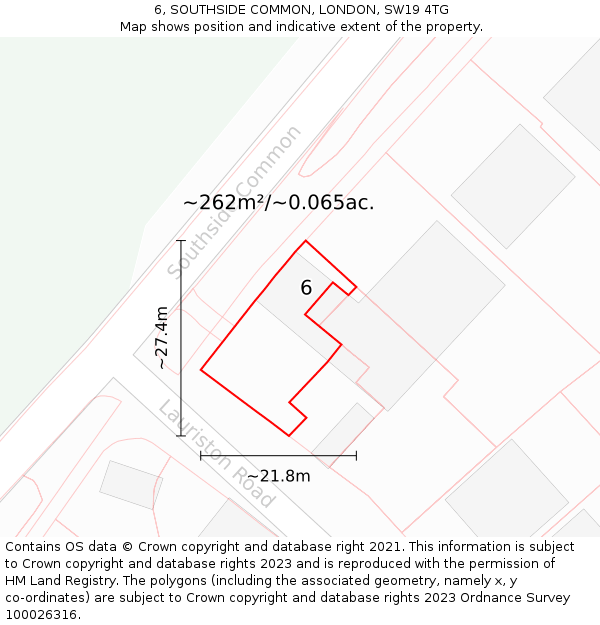 6, SOUTHSIDE COMMON, LONDON, SW19 4TG: Plot and title map