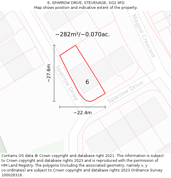 6, SPARROW DRIVE, STEVENAGE, SG2 9FD: Plot and title map