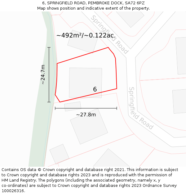 6, SPRINGFIELD ROAD, PEMBROKE DOCK, SA72 6PZ: Plot and title map