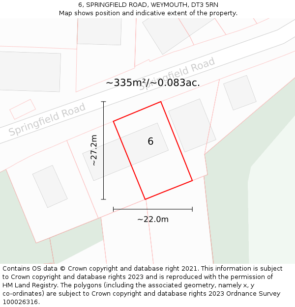 6, SPRINGFIELD ROAD, WEYMOUTH, DT3 5RN: Plot and title map