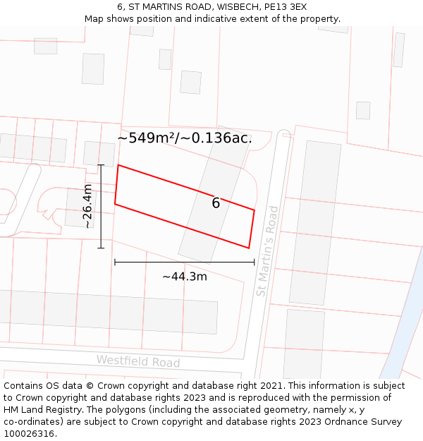 6, ST MARTINS ROAD, WISBECH, PE13 3EX: Plot and title map