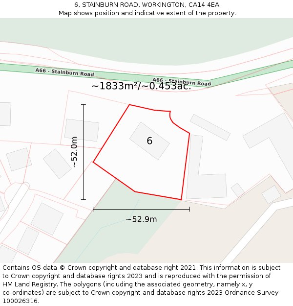 6, STAINBURN ROAD, WORKINGTON, CA14 4EA: Plot and title map