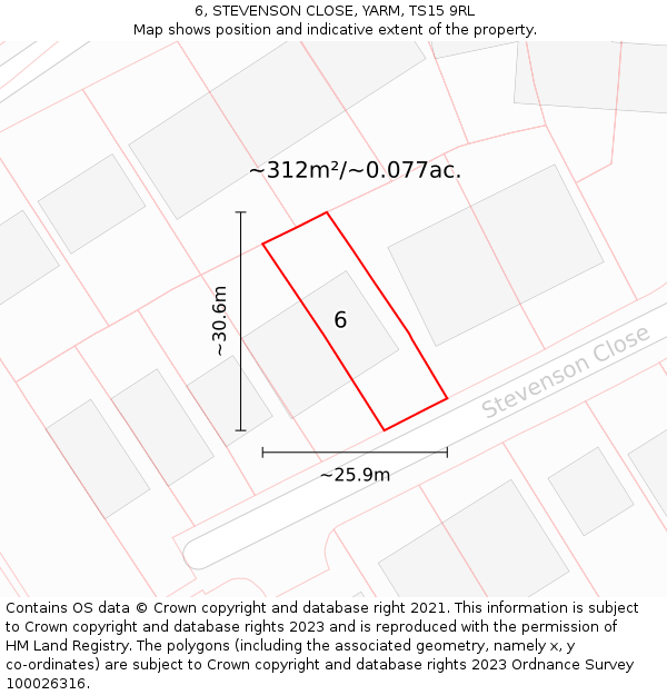 6, STEVENSON CLOSE, YARM, TS15 9RL: Plot and title map