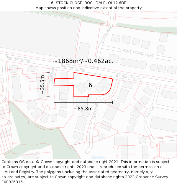 6, STOCK CLOSE, ROCHDALE, OL12 6BB: Plot and title map