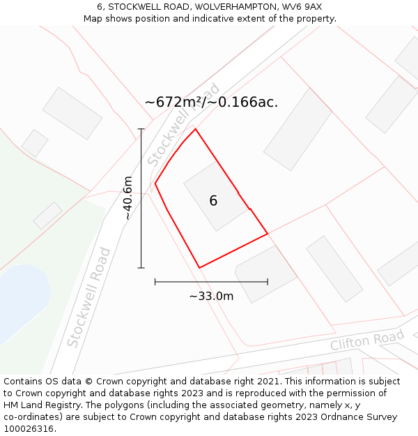 6, STOCKWELL ROAD, WOLVERHAMPTON, WV6 9AX: Plot and title map