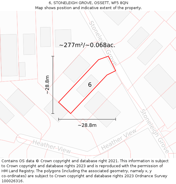 6, STONELEIGH GROVE, OSSETT, WF5 8QN: Plot and title map