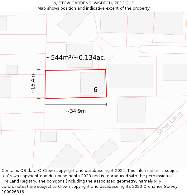 6, STOW GARDENS, WISBECH, PE13 2HS: Plot and title map