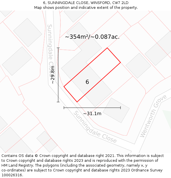 6, SUNNINGDALE CLOSE, WINSFORD, CW7 2LD: Plot and title map