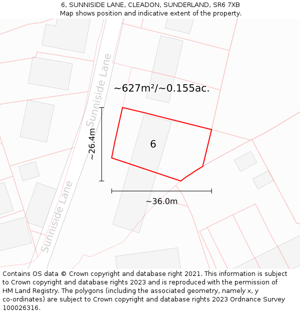 6, SUNNISIDE LANE, CLEADON, SUNDERLAND, SR6 7XB: Plot and title map