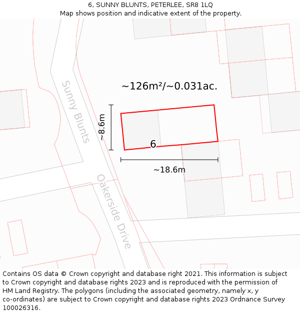 6, SUNNY BLUNTS, PETERLEE, SR8 1LQ: Plot and title map