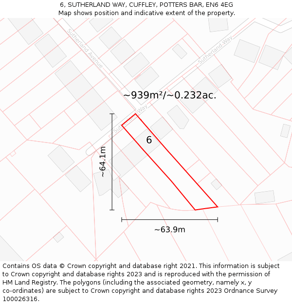 6, SUTHERLAND WAY, CUFFLEY, POTTERS BAR, EN6 4EG: Plot and title map