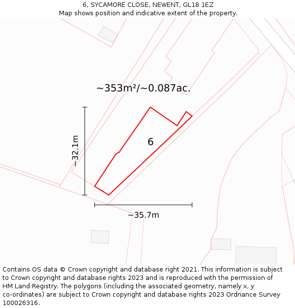 6, SYCAMORE CLOSE, NEWENT, GL18 1EZ: Plot and title map