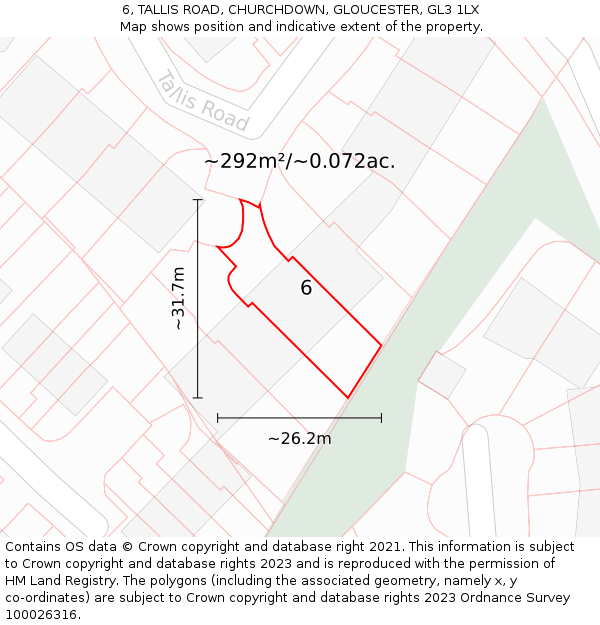 6, TALLIS ROAD, CHURCHDOWN, GLOUCESTER, GL3 1LX: Plot and title map