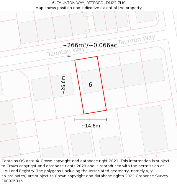 6, TAUNTON WAY, RETFORD, DN22 7HS: Plot and title map