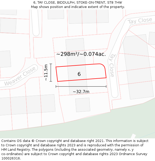 6, TAY CLOSE, BIDDULPH, STOKE-ON-TRENT, ST8 7HW: Plot and title map