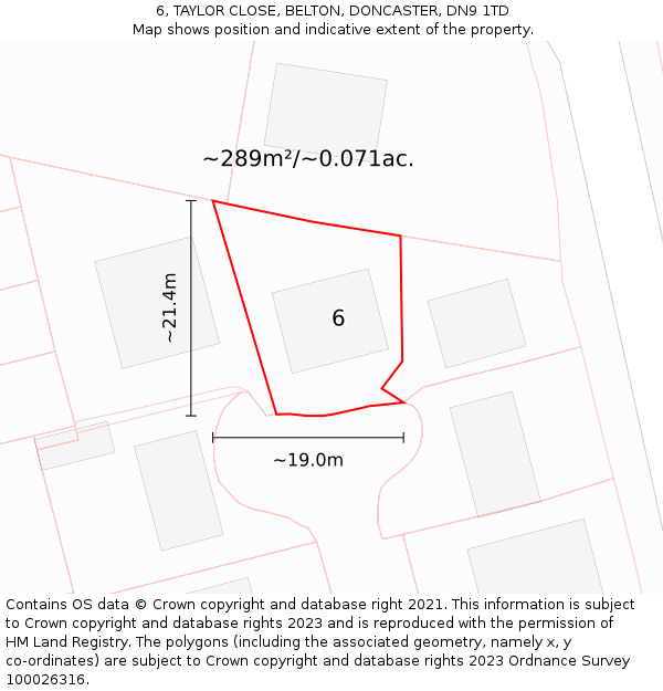 6, TAYLOR CLOSE, BELTON, DONCASTER, DN9 1TD: Plot and title map