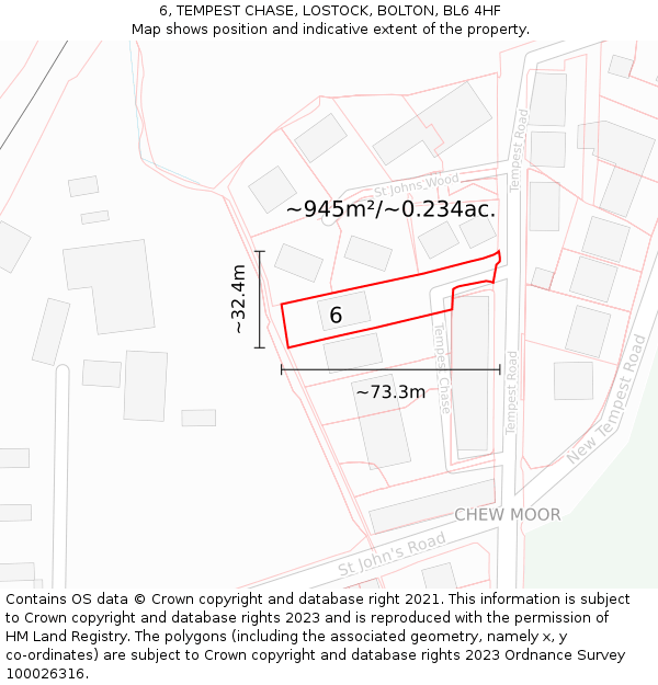 6, TEMPEST CHASE, LOSTOCK, BOLTON, BL6 4HF: Plot and title map