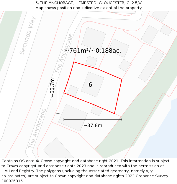 6, THE ANCHORAGE, HEMPSTED, GLOUCESTER, GL2 5JW: Plot and title map