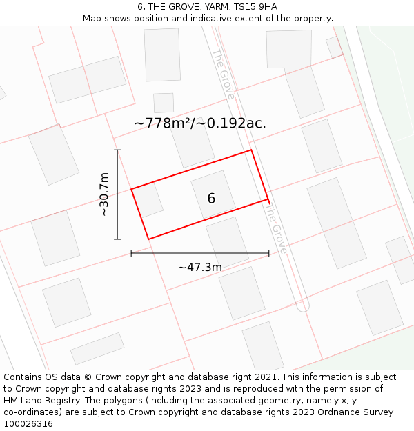 6, THE GROVE, YARM, TS15 9HA: Plot and title map