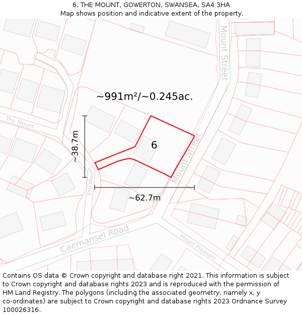 6, THE MOUNT, GOWERTON, SWANSEA, SA4 3HA: Plot and title map