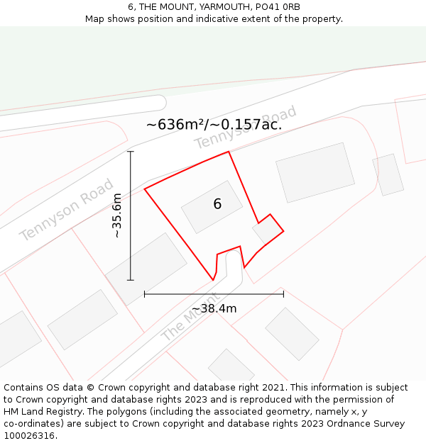 6, THE MOUNT, YARMOUTH, PO41 0RB: Plot and title map