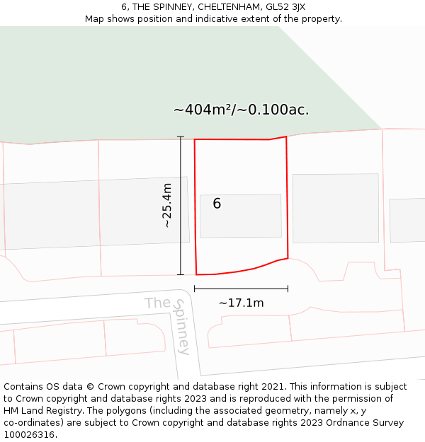 6, THE SPINNEY, CHELTENHAM, GL52 3JX: Plot and title map