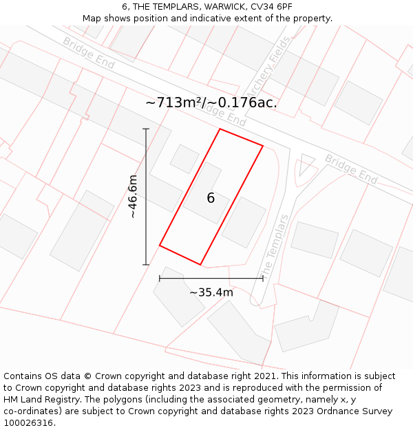 6, THE TEMPLARS, WARWICK, CV34 6PF: Plot and title map