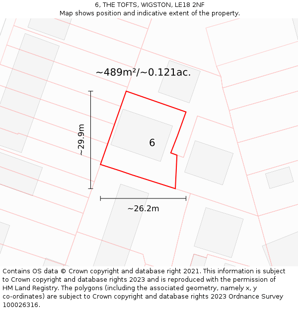 6, THE TOFTS, WIGSTON, LE18 2NF: Plot and title map