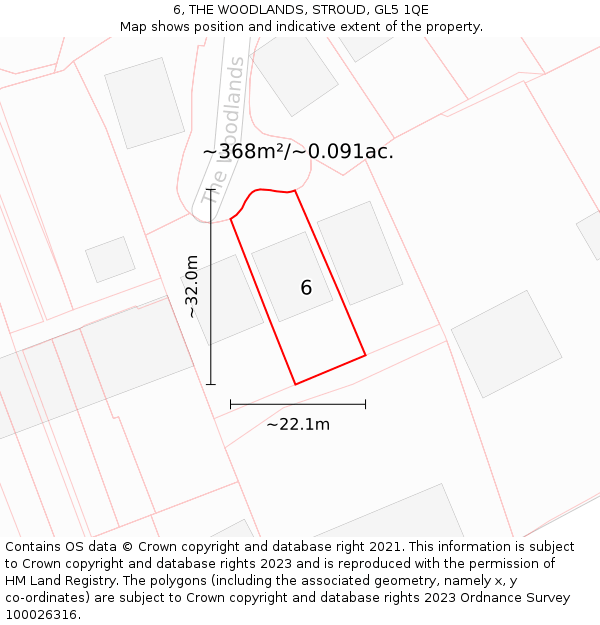 6, THE WOODLANDS, STROUD, GL5 1QE: Plot and title map