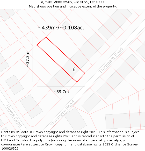 6, THIRLMERE ROAD, WIGSTON, LE18 3RR: Plot and title map