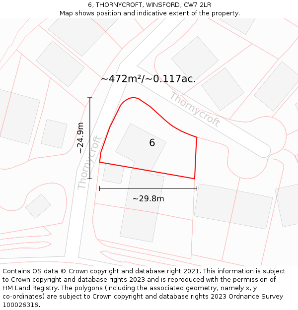 6, THORNYCROFT, WINSFORD, CW7 2LR: Plot and title map