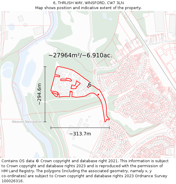 6, THRUSH WAY, WINSFORD, CW7 3LN: Plot and title map