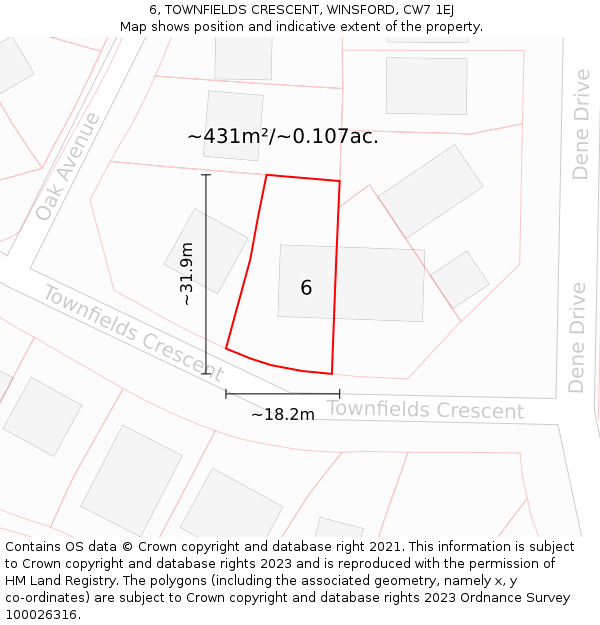 6, TOWNFIELDS CRESCENT, WINSFORD, CW7 1EJ: Plot and title map