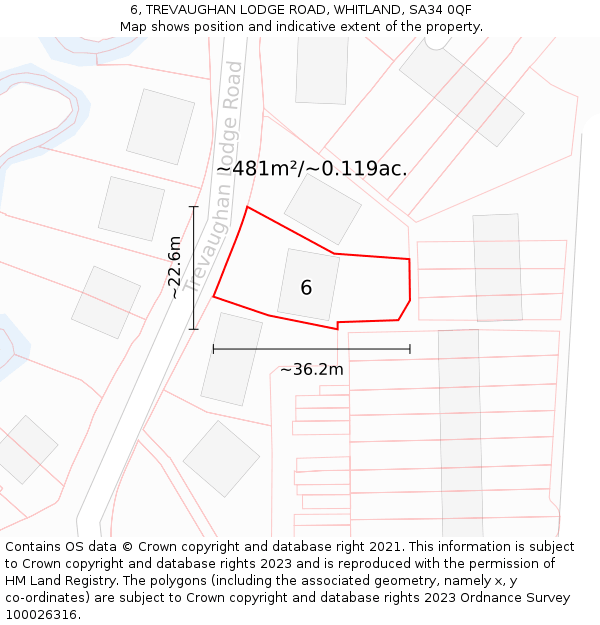 6, TREVAUGHAN LODGE ROAD, WHITLAND, SA34 0QF: Plot and title map