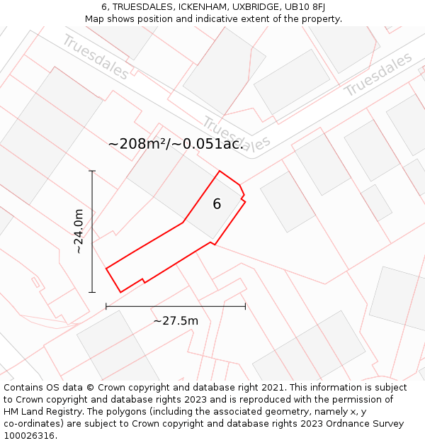 6, TRUESDALES, ICKENHAM, UXBRIDGE, UB10 8FJ: Plot and title map