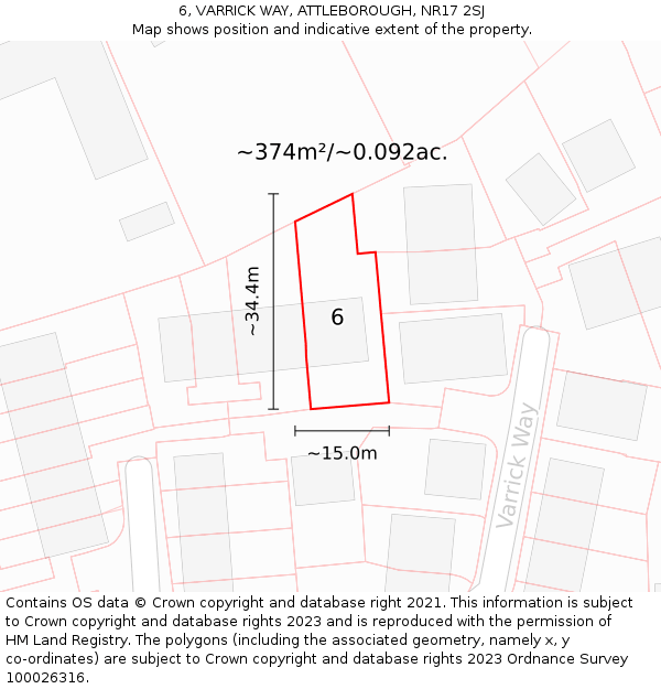 6, VARRICK WAY, ATTLEBOROUGH, NR17 2SJ: Plot and title map