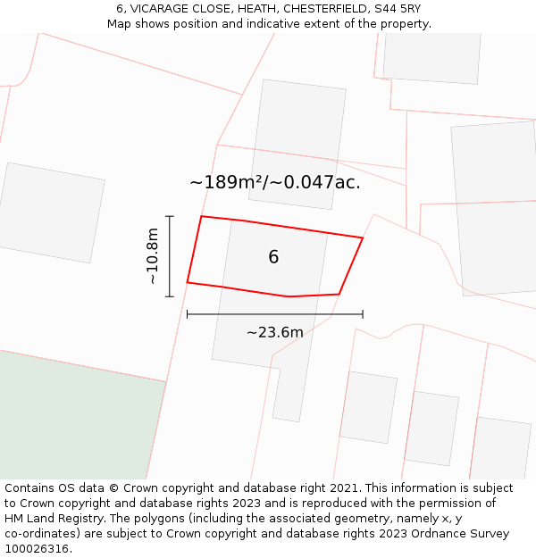 6, VICARAGE CLOSE, HEATH, CHESTERFIELD, S44 5RY: Plot and title map