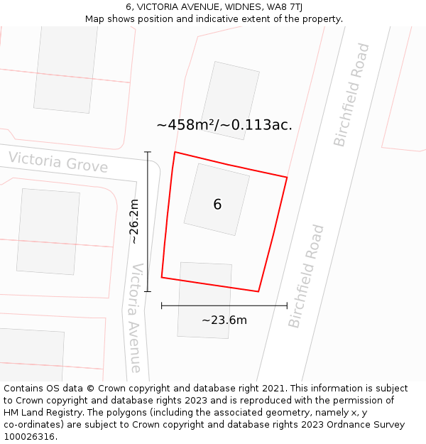 6, VICTORIA AVENUE, WIDNES, WA8 7TJ: Plot and title map