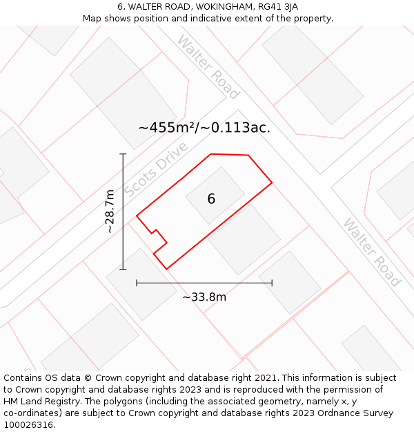 6, WALTER ROAD, WOKINGHAM, RG41 3JA: Plot and title map