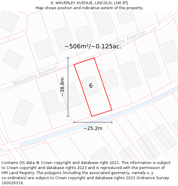 6, WAVERLEY AVENUE, LINCOLN, LN6 8TJ: Plot and title map