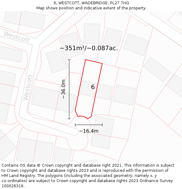 6, WESTCOTT, WADEBRIDGE, PL27 7HG: Plot and title map