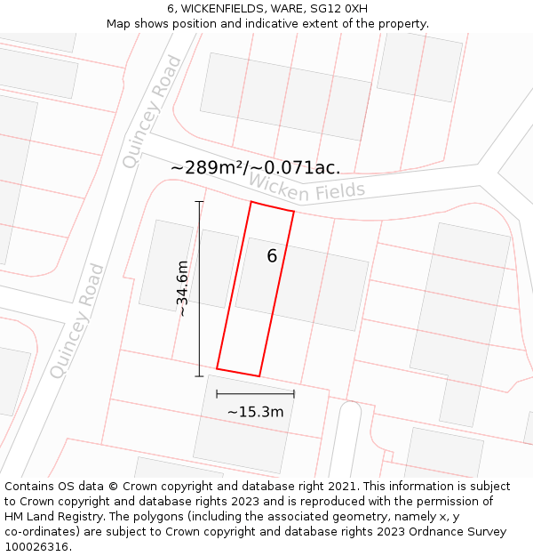 6, WICKENFIELDS, WARE, SG12 0XH: Plot and title map