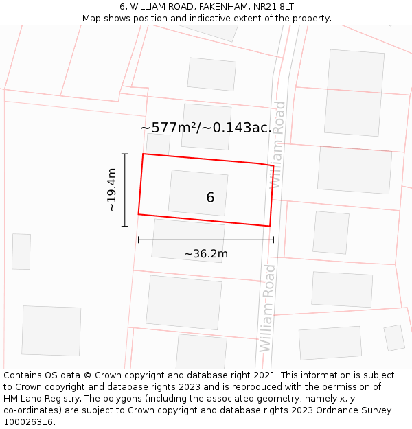 6, WILLIAM ROAD, FAKENHAM, NR21 8LT: Plot and title map